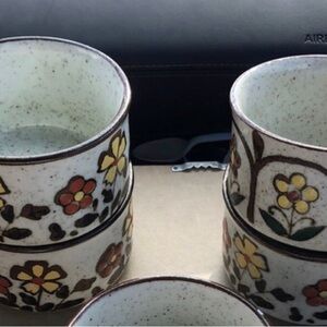 Set of 4 Vintage Otagiri Soup Mug Set Hand Painted Stoneware speckled floral